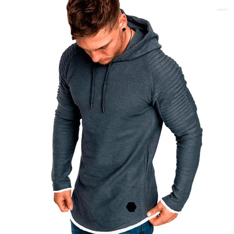 Mens Slim Fit Round Neck Grey Hoodie Men Sweater With Pleated
