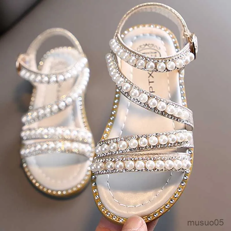 Sandals Girls Sandals Rhinestone Pearl Sandal Summer Shoes Kids Designer Shoes Childrens Sandals Open Toe Soft Shoes Luxury