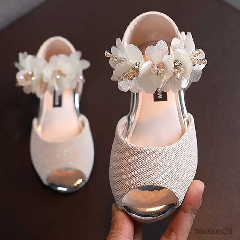 Sandalias De Flores De Dhinestone De Niñas Tacón Bajo Vestido De
