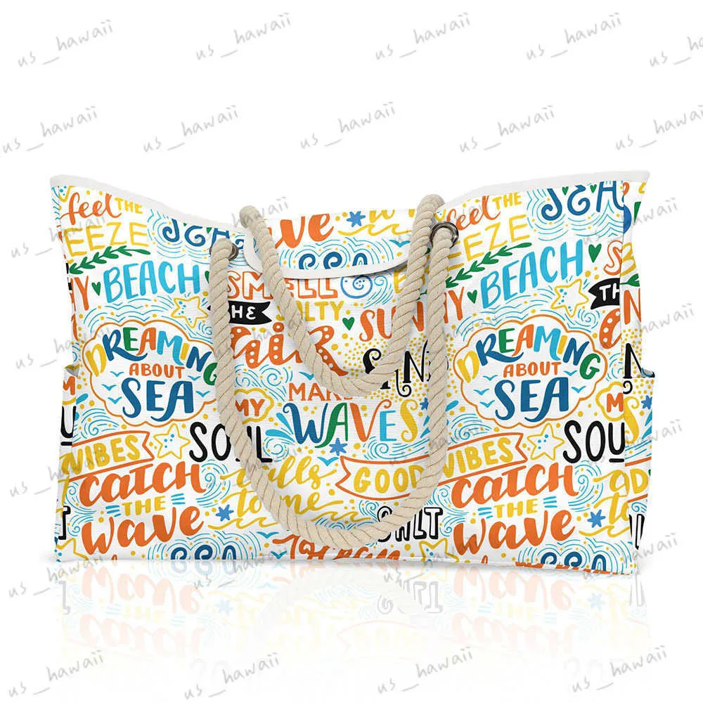 Worki wieczorowe Oxford Cloth Bag Summer Large Picture Picnic Torby na ramię w paski wodoodporne konopie podróżne torba torba opakowań T230508