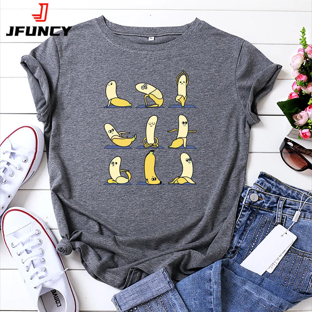 Kvinnors t-shirt jfuncy t-shirt kvinnor sommar bomull t-shirt rolig banan tryckt kort ärm kvinnliga tee toppar överdimensionerad kvinna t-shirt 230508