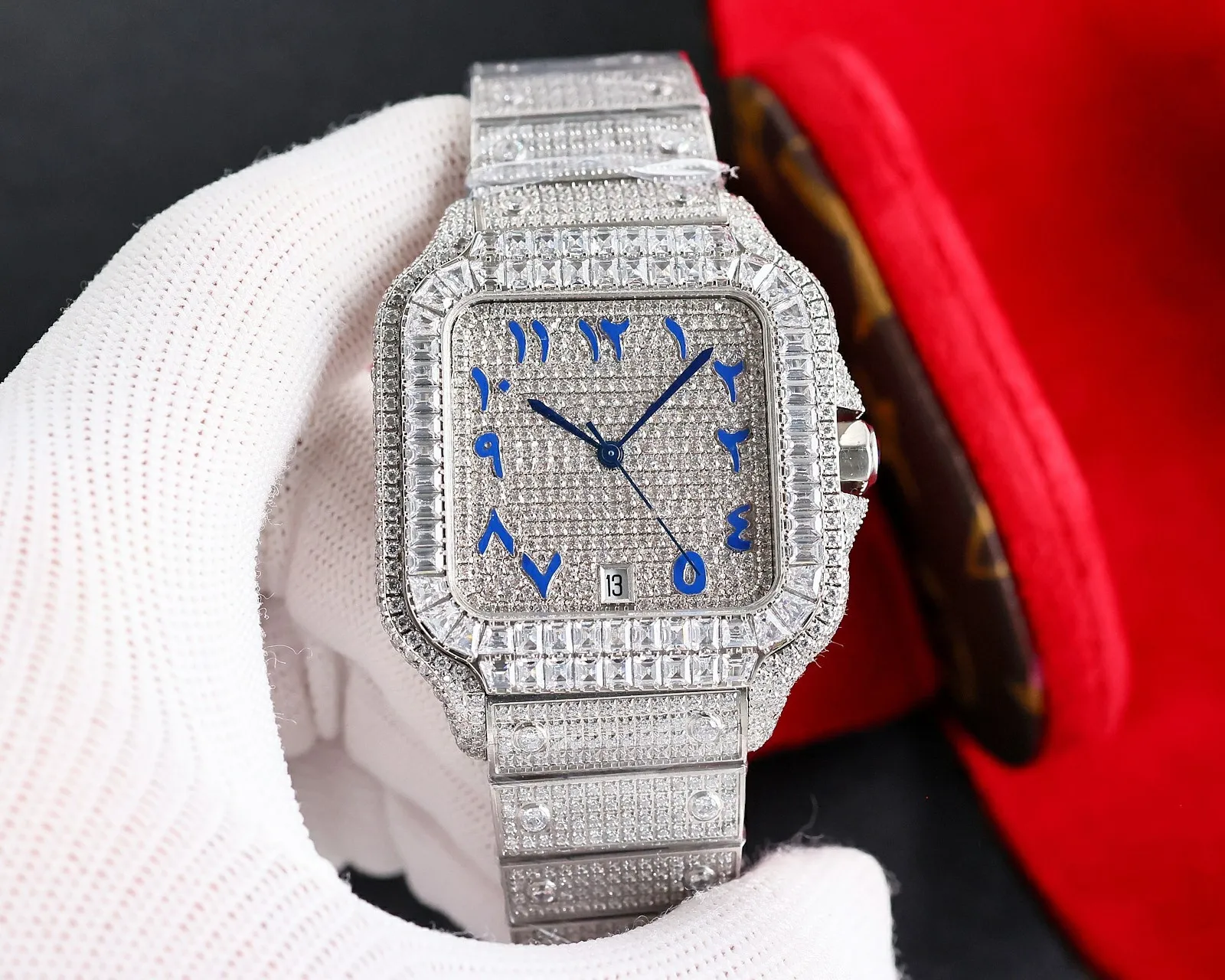 Handmade 50m High End Square Swiss Watch With Zircon Moissanite