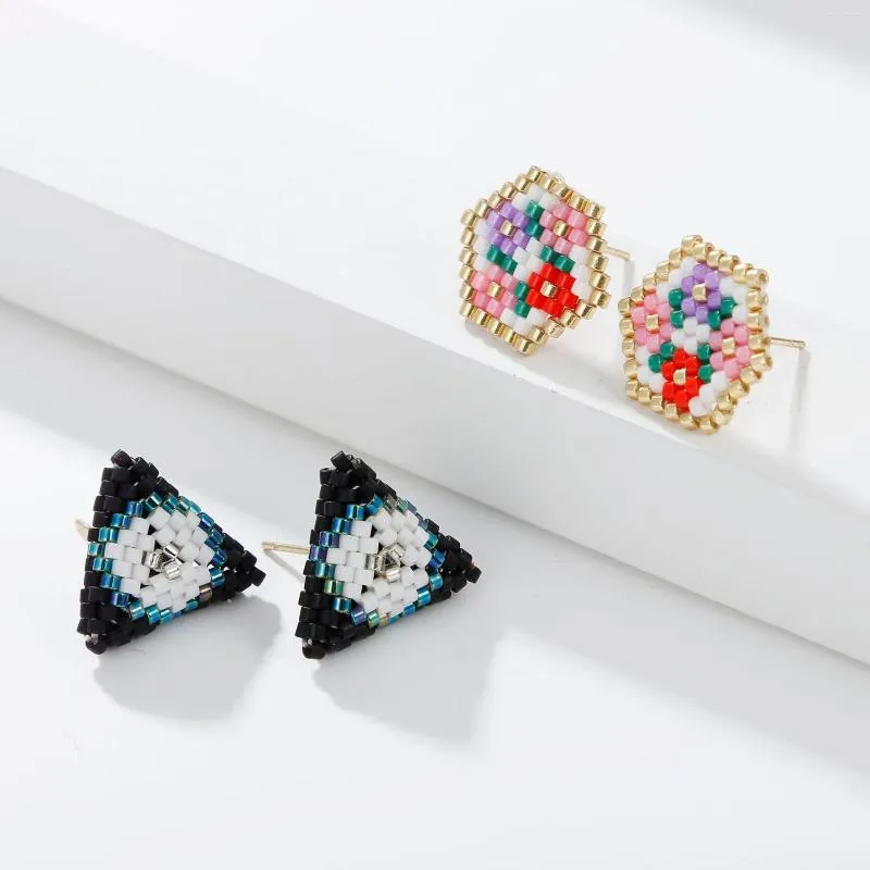 Studörhängen Rispärla Handstickad pärlor Hexagon Flower Triangle Classic Glass Geometry Alloy Ma'am Tassel