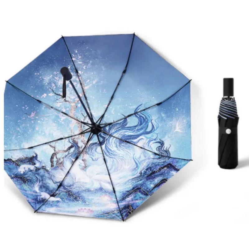 Paraplu's vol-automatische paraplu vrouwelijke hoogwaardige zonbescherming UV-bescherming en regenbescherming Dual-Purpose Sun Parasol Parbrella 230508