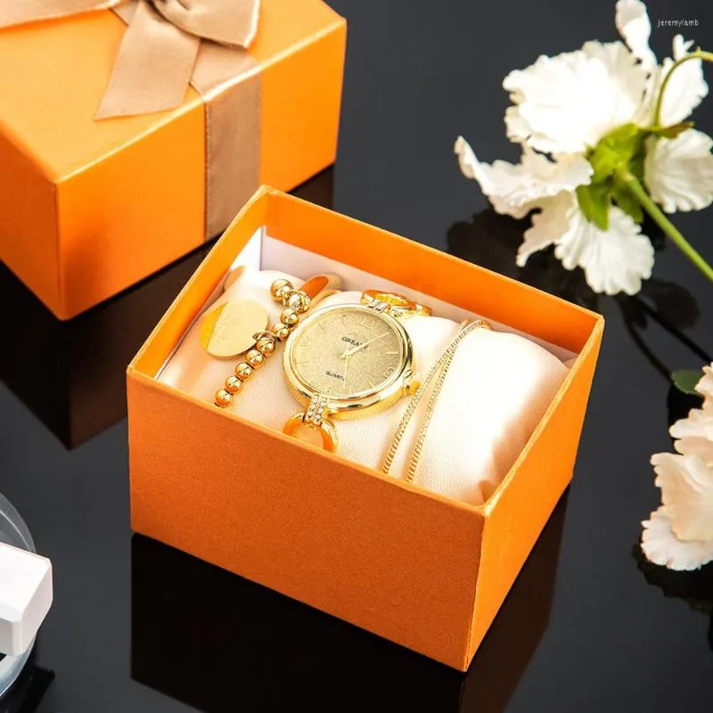 Armbanduhren Damenuhren Armbänder Set Luxus Damenuhr Mode Matt Quarz Titan Stahl 3Pcs Jewerly Suit