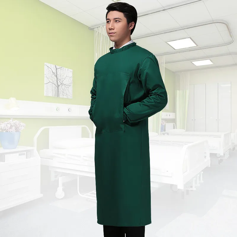 Hoge temperatuurbestendige chirurgische kleding Donkergroen zuiver katoen Isolatiemantel Bedieningsjas Operatiekamer Uniform