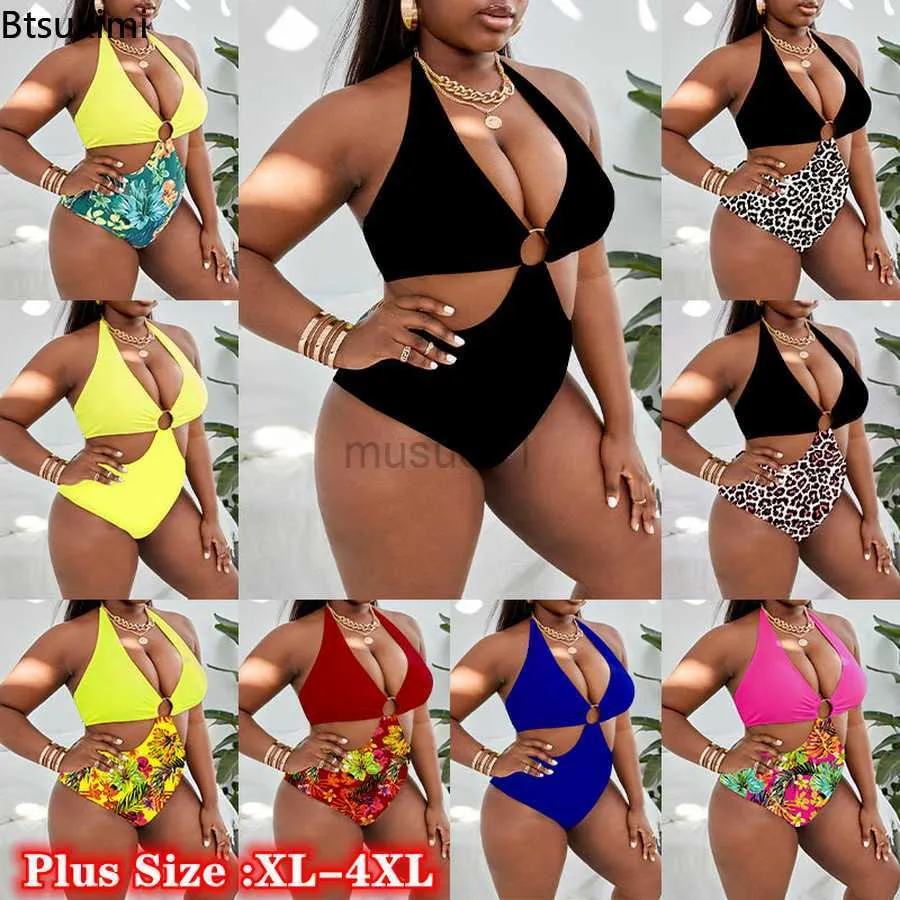 Roupas de banho feminina plus size 4xl maiôs para mulheres gordas imprimidas sexy one peça maiô de férias de férias de banheira biquínis 2023 y23