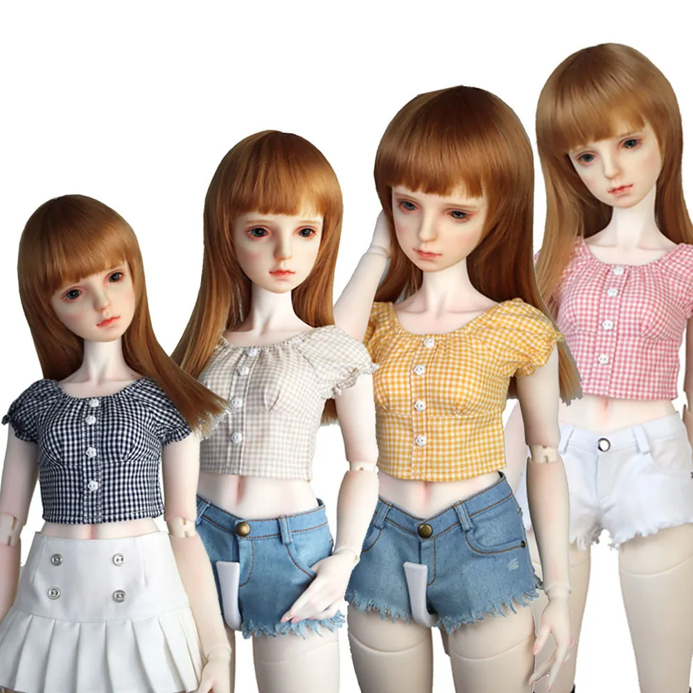 Doll Accessories Fits 58 60CM 1 3 BJD SD DD s clothes toys Ball Jointed gift Fashion Denim pants Check shirt 230508