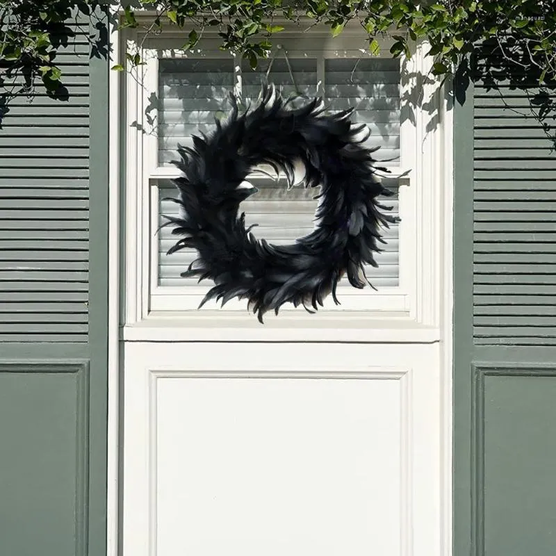 Decorative Flowers Nice-looking Artificial Wreath Compact Halloween Exquisite Eye-catching 15-Inch Cocktail Feathers Front Door