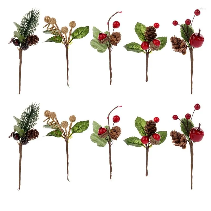 Dekorativa blommor A50i 30st Red Christmas Berry and Pine Cone Picks med Holly Branches For Holiday Floral Decor Flower Crafts