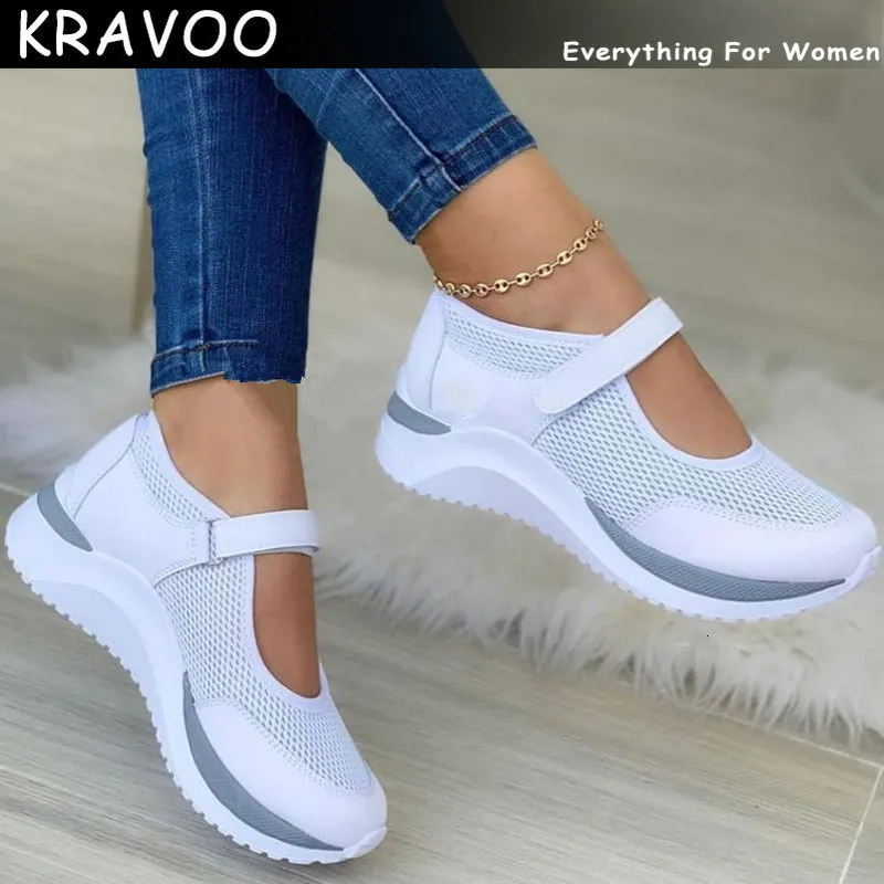 حذاء اللباس Kravoo 2023 White Sneaker منصة عرضية شبكية تنفس السيدات الفلكنانيات في الهواء الطلق أحذية المشي Chaussure 230508