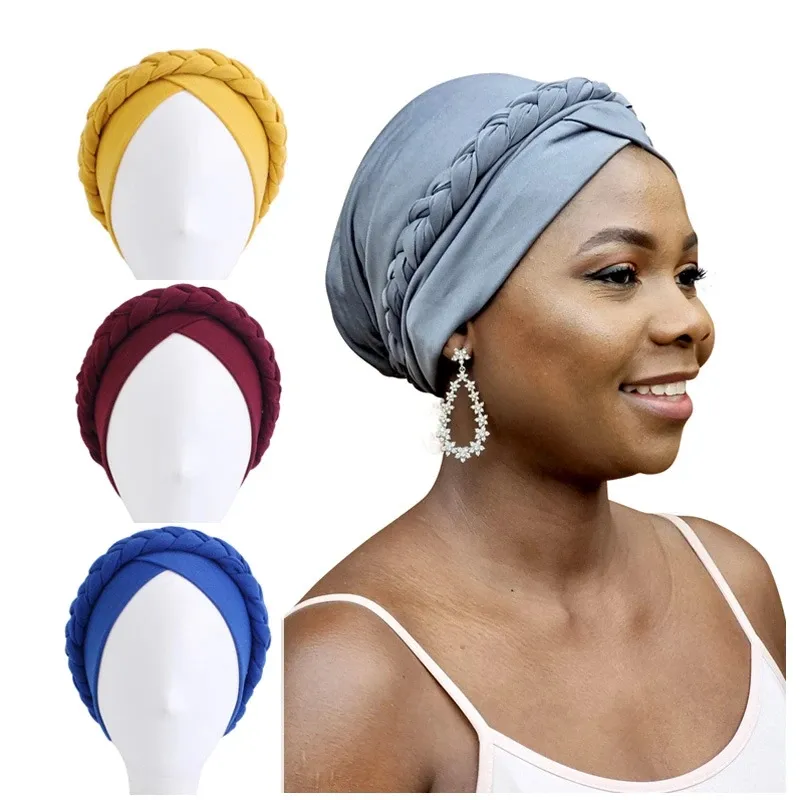 New Muslim Handmade Braided Turban Hat for Woman Bohemian Style Headscarf Stretchy Hijabs Head Wraps Hijabs