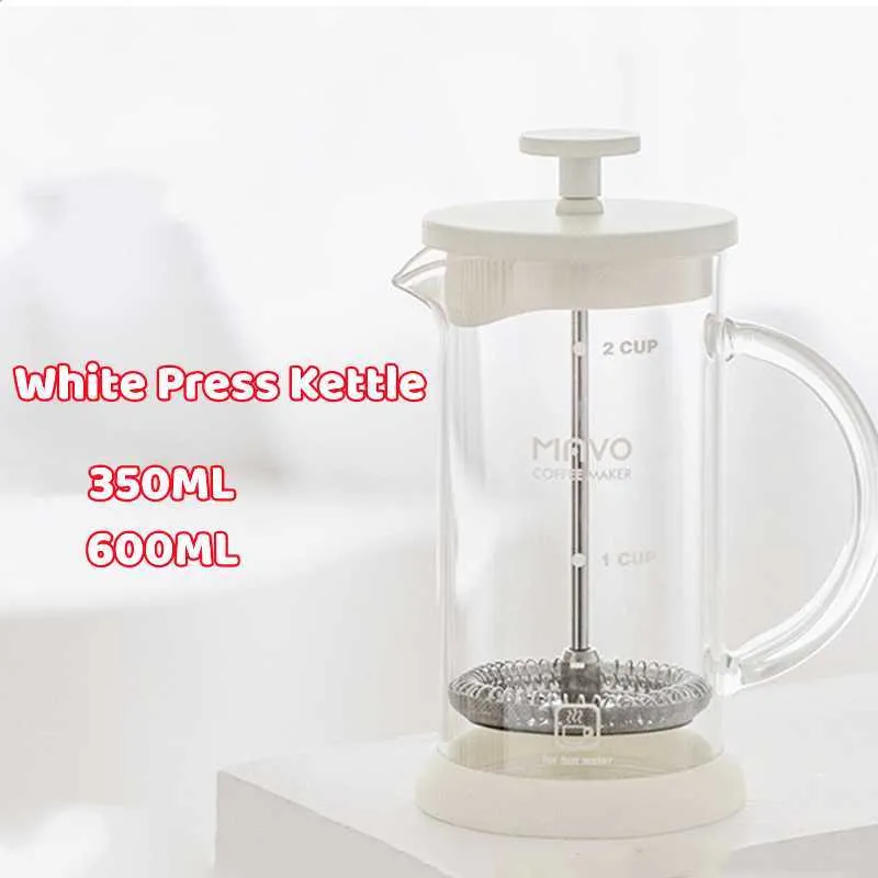 Kaffeekannen French Press manuelle Kaffeekanne Hand Bier Kaffeefilter 350ml/600ml Milchschaum Glas Edelstahlgewebe Tee Hersteller P230508