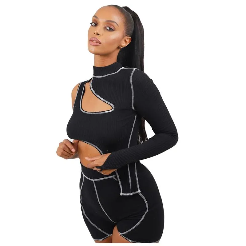 Women's Tracksuits Uhhfuyf 2023 Design Two Piece One Shoulder Crop Top And Short Pants Summer Set Ready To Ship