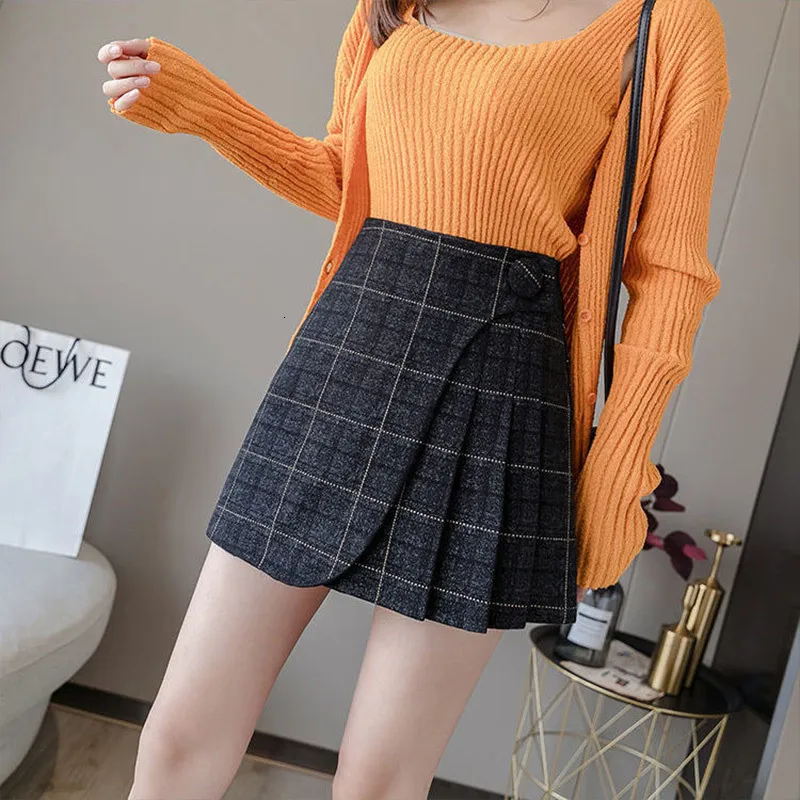 Korean Fashion Plaid Skirt And Skirt With Shorts Underneath Set