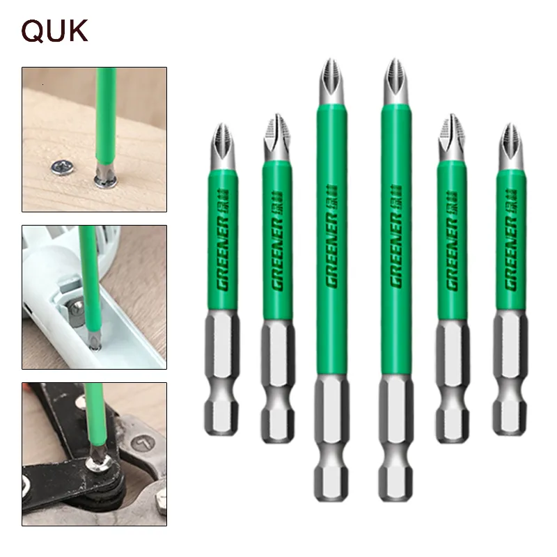 Окружные отвертки Quk Drill Set Set Overdriver 25-150 мм магнитный кончик винта PH2 1/4 "шестнадцатеричного хвостовика без скольжения Электрик-электрик