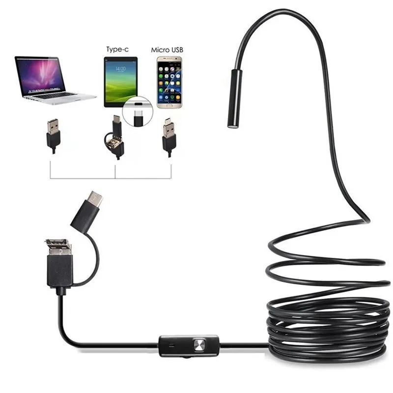 Telecamera endoscopica impermeabile IP67 da 7.0/5.5 mm 6 LED USB regolabile Android Telecamere periscopio di ispezione flessibile per PC telefonico