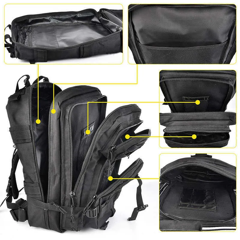 Backpacking Packs 25L 3P Tactical Military Outdoor Army Camping Bag Män vandrar Sport Molle Package Climbing Påsar P230510
