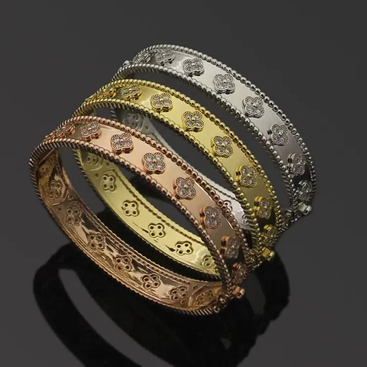 vanclef Brand Crystal Gold for Women New Diamond Clover High Quality Designer Bracelet Jewelry
