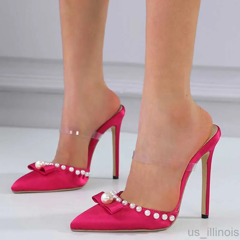 Kleding schoenen hoge hakken glijbanen 2022 dames sandalen puntige teen vlinder-knoop vrouwelijke elegante mode feest vrouw pompen puntige teen schoenen