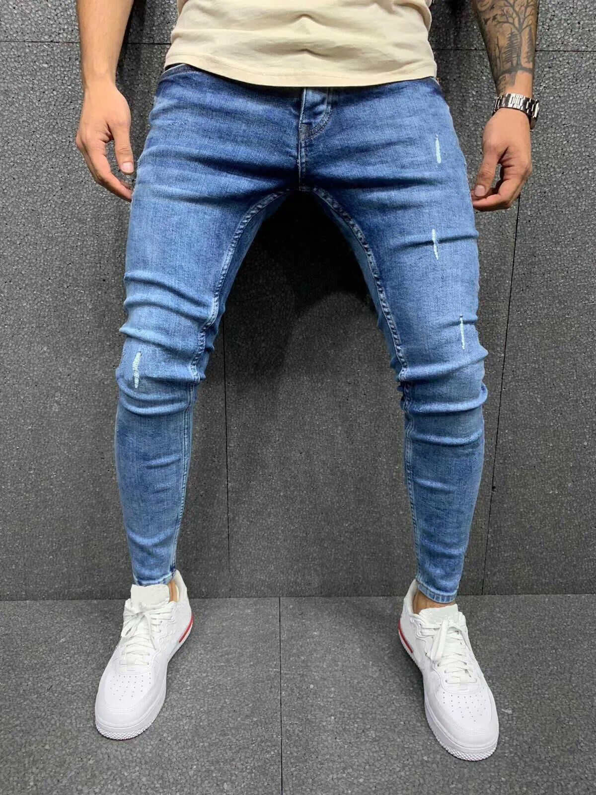 Reduce Price Hfyihgf Mens Ripped Hole Jeans Distressed Destroyed Slim Fit  Straight Leg Stretchy Washed Denim Pants(Blue,L) - Walmart.com