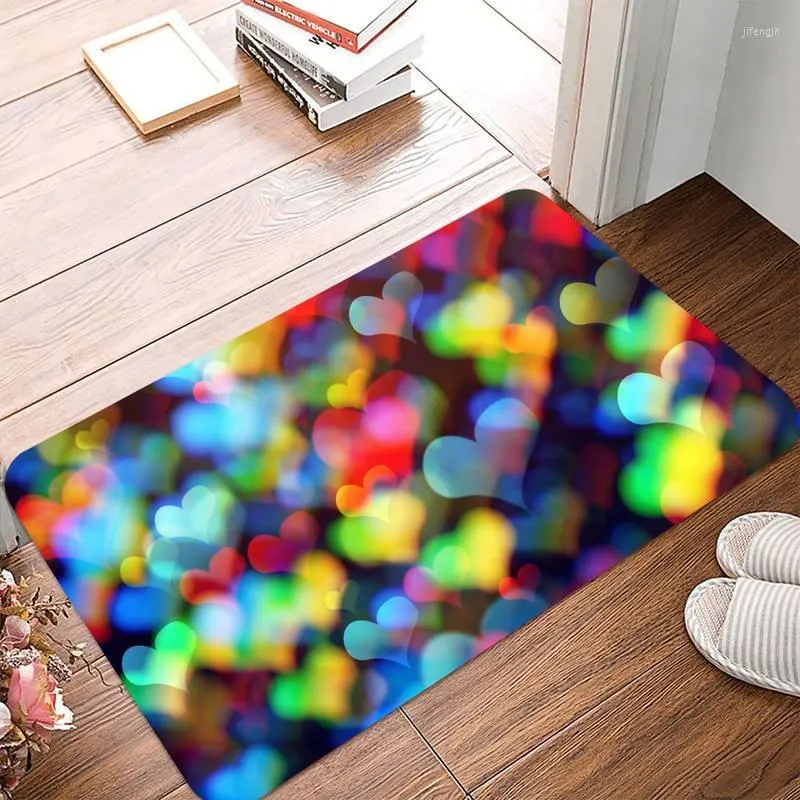 Tapijten Samenvatting Glitter kleurrijke schattige liefde harten lijnen strepen transport tapijten voor woonkamer badkamer keuken tapijt antislipmat