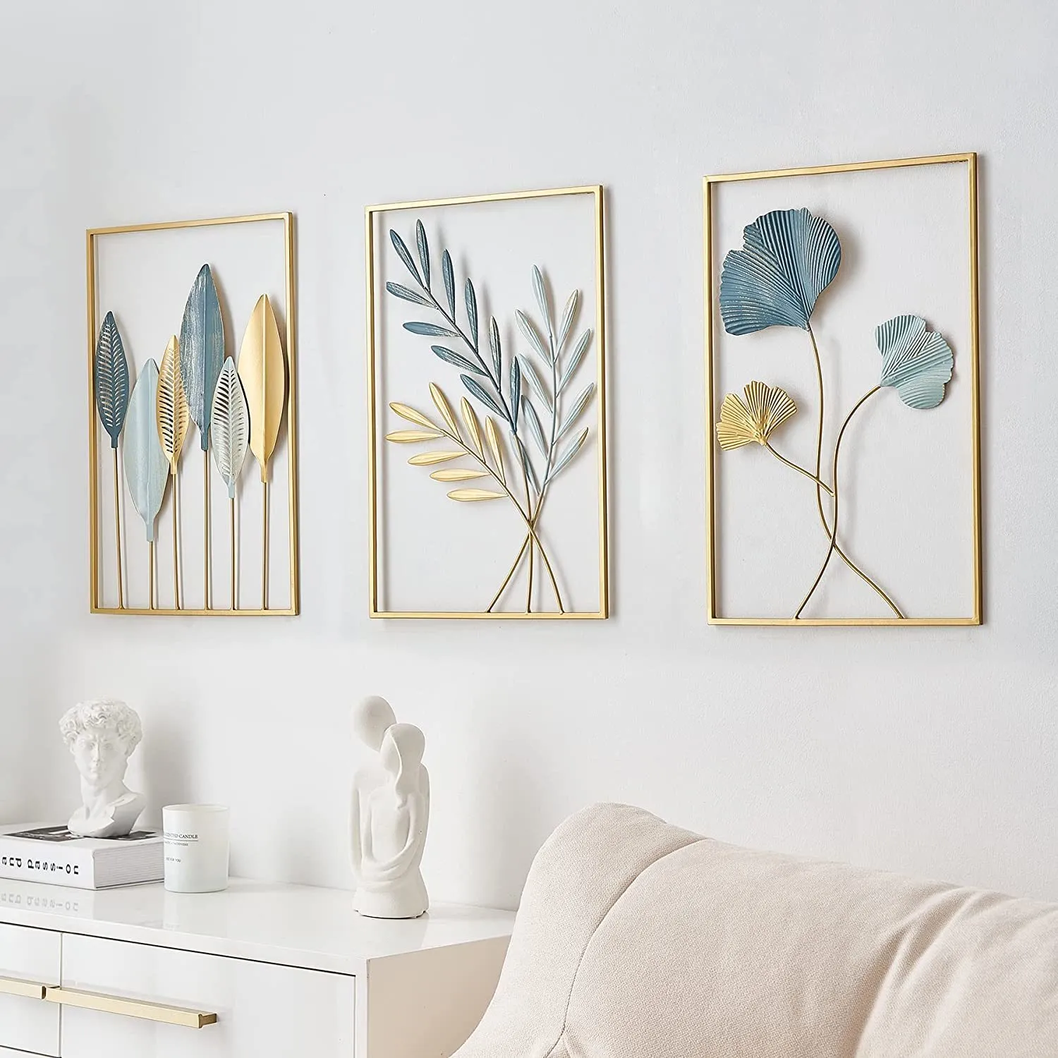 Modern Nordic Wall Ledge Figurines Set Of 3 Metal Gold Stickers
