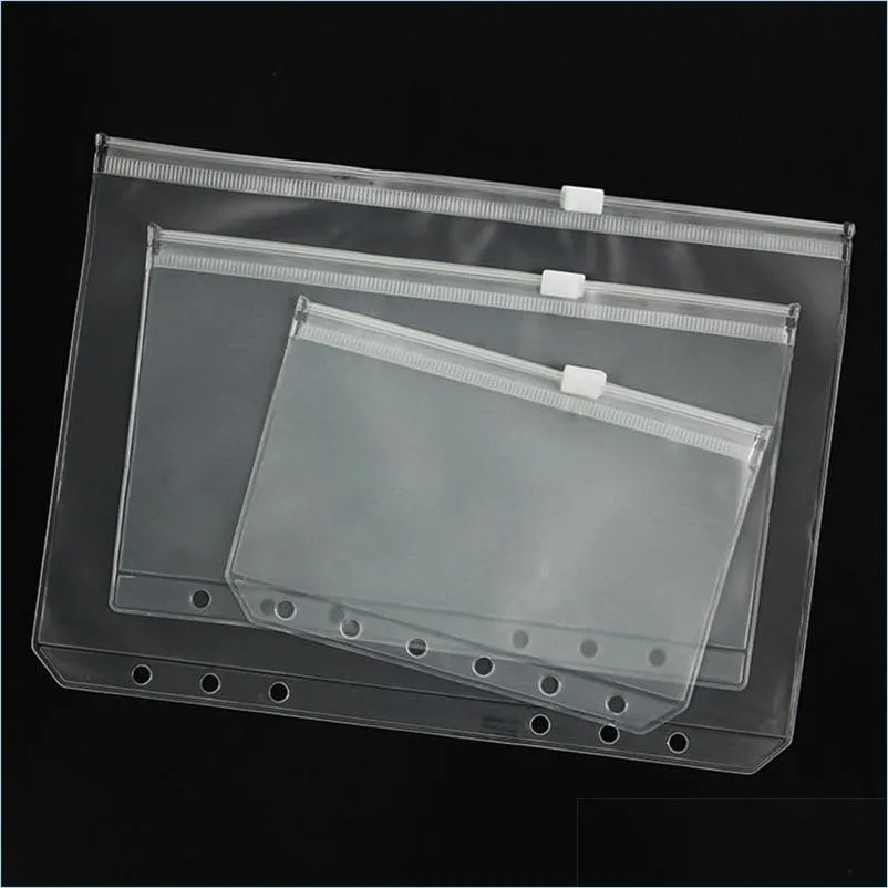 غلاف الكتاب A5/A6/A7 PVC Binder ER Clear Zipper Storage Bag 6 Hole Hole ...