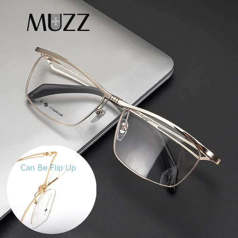 Lunettes de soleil Cadres Mode Pure Titanium Hommes Lunettes Plein Cadre Carré Flip Up 2023 Lunettes Myopie Hyperopie Prescription Lunettes Ey