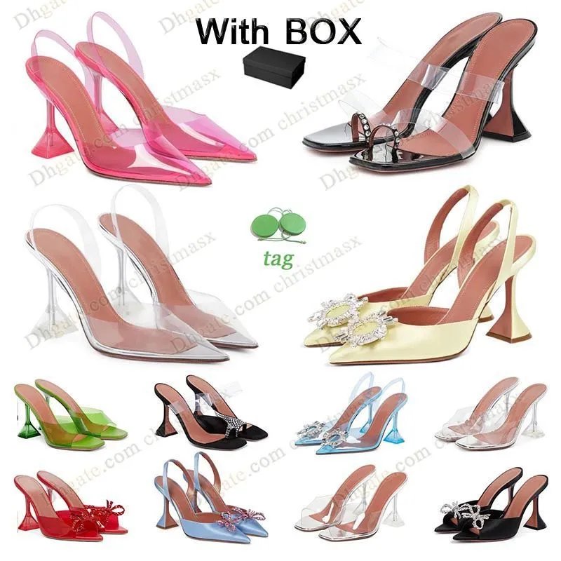 مع صندوق Amina Muaddi Begum Crystal-Embilled Pumps Clear PVC Stiletto Heels Sandals Designers Dress Slingbacks Factory Footparent