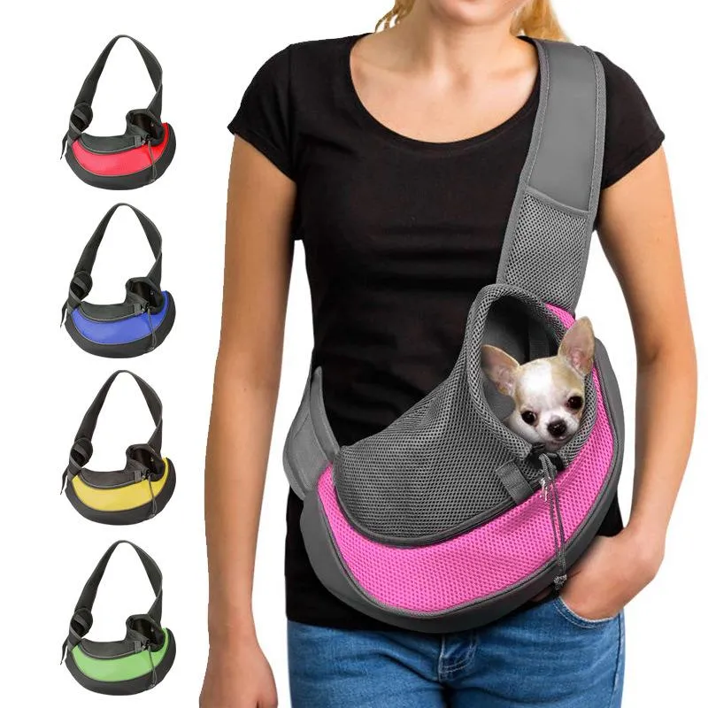 Коляски Pet Dog Dog Cat Sling Carrier дышащий проходной проходной сумасшедший пакет щенки котенок наружная сетка Oxford Single Comfort Sudbag tote Mout