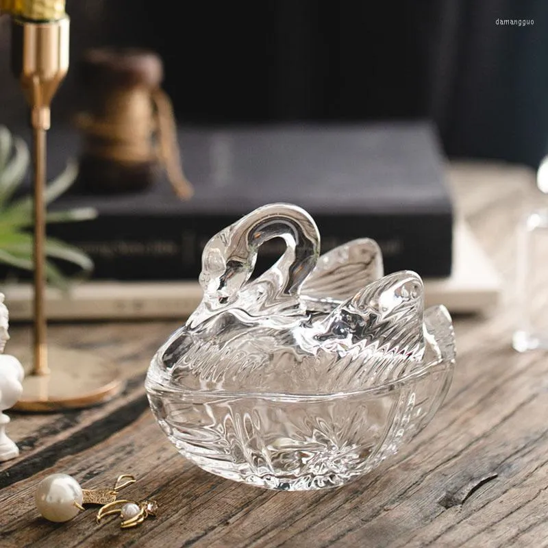 Förvaringsflaskor Swan Glass Jar Jewelry Cosmetic Crystal Jarsseuropean Style Candy Tank Relief Craft Home Decoration Moderna ornament