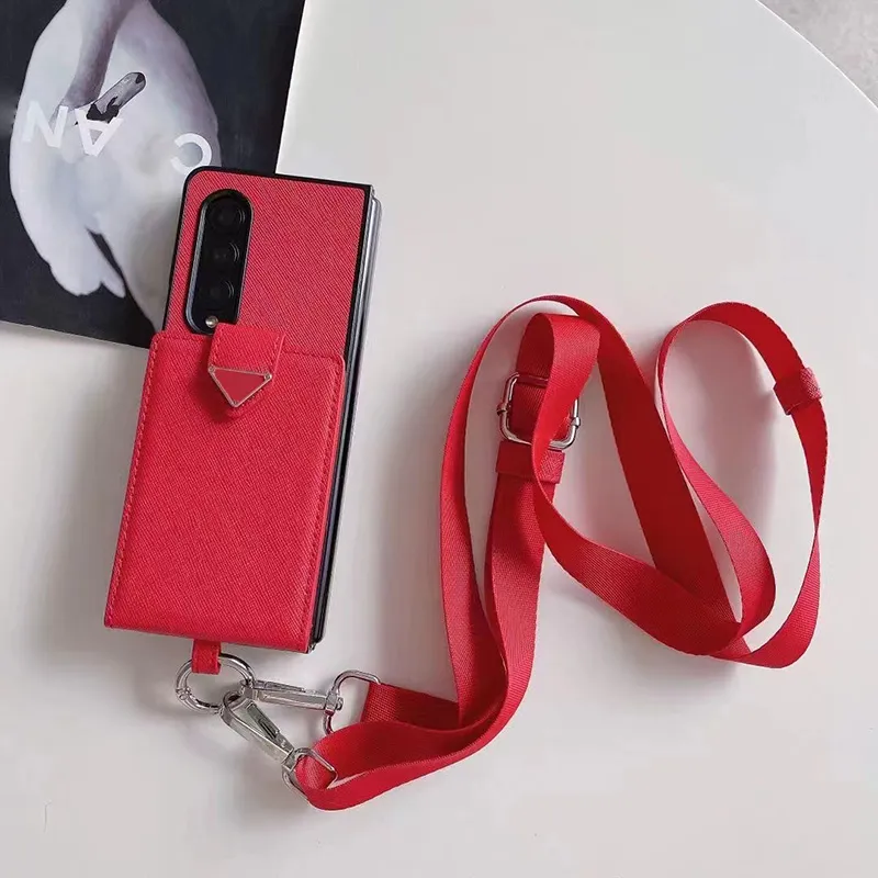 Samsung S22 S21 Ultra Case Designer Telefoonhoesjes voor S23 S20 Plus Z Flip Fold 1 2 3 4 Luxe PU Leer Crossbody Tassen Portemonnees Kaarthouders Zakken Mobiele achterkanten Rood