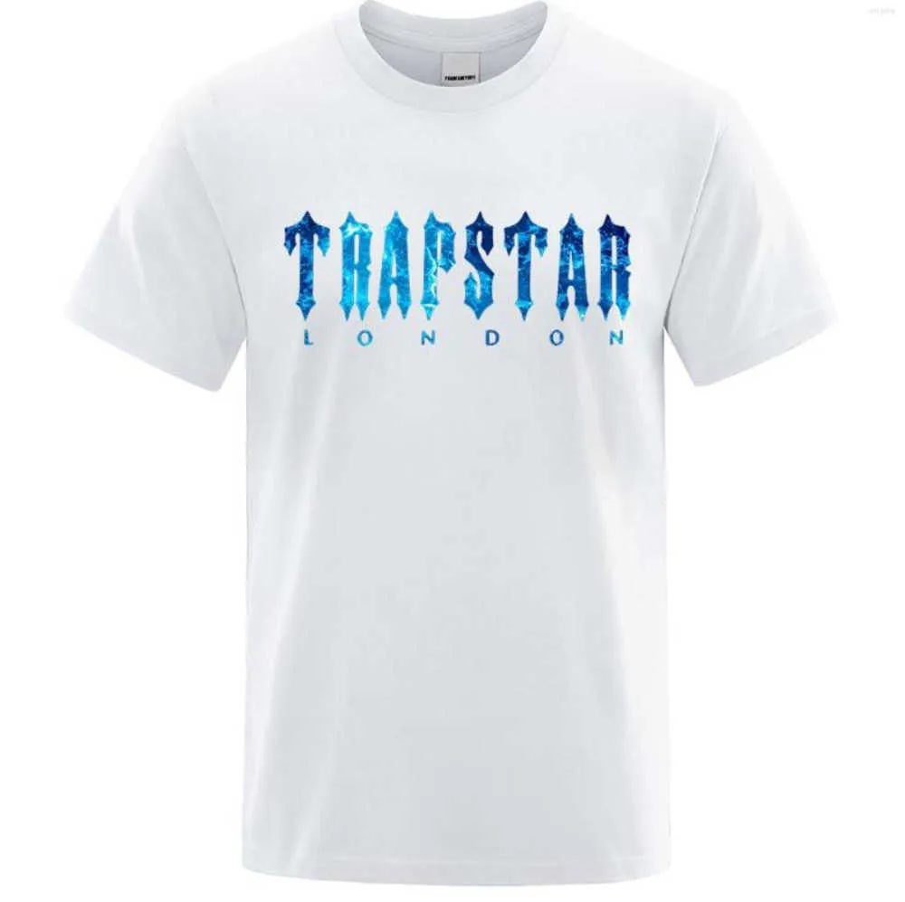 Męskie koszulki Trapstar London Undersea Blue Printed T-shirt Men Summers Oddychaj swobodny krótki rękaw Street Botton Bawełna marka