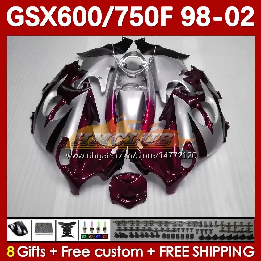 Corps rouge vin pour SUZUKI GSXF750 GSXF600 KATANA GSXF 600 750 CC 600CC 750CC 1998 1999 2000 2001 2002 169No.78 GSX750F GSXF-600 GSXF-750 GSX600F 98 99 00 01 02 Carénage