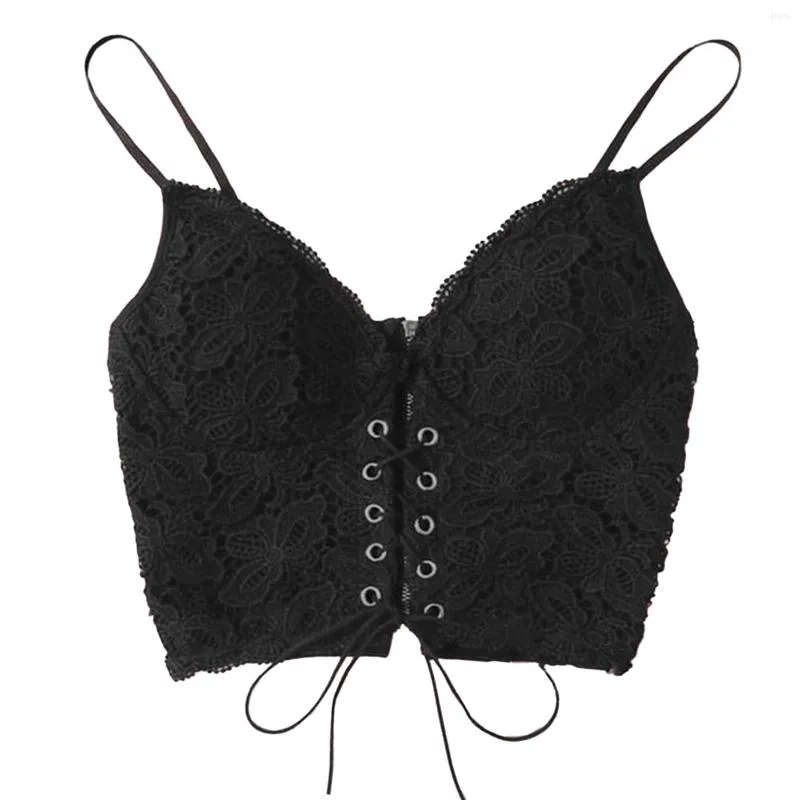 Camisoles Réservoirs Sexy Bandage Dentelle Femmes Crop Top Bretelles Spaghetti Camis Débardeurs Soutien-Gorge Sous-Vêtements Femme Sans Manches Gilet Lingerie