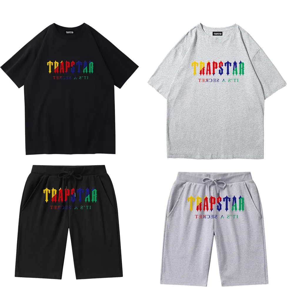 Trapstar Mens Shorts Tracksuit 기본 짧은 짧은 캐주얼 검은 흰색 회색 운동 짧은 바지 영국의 짧은 아이에게 필수적인 두려움 짧은 커플 반바지 미국 크기 Y1