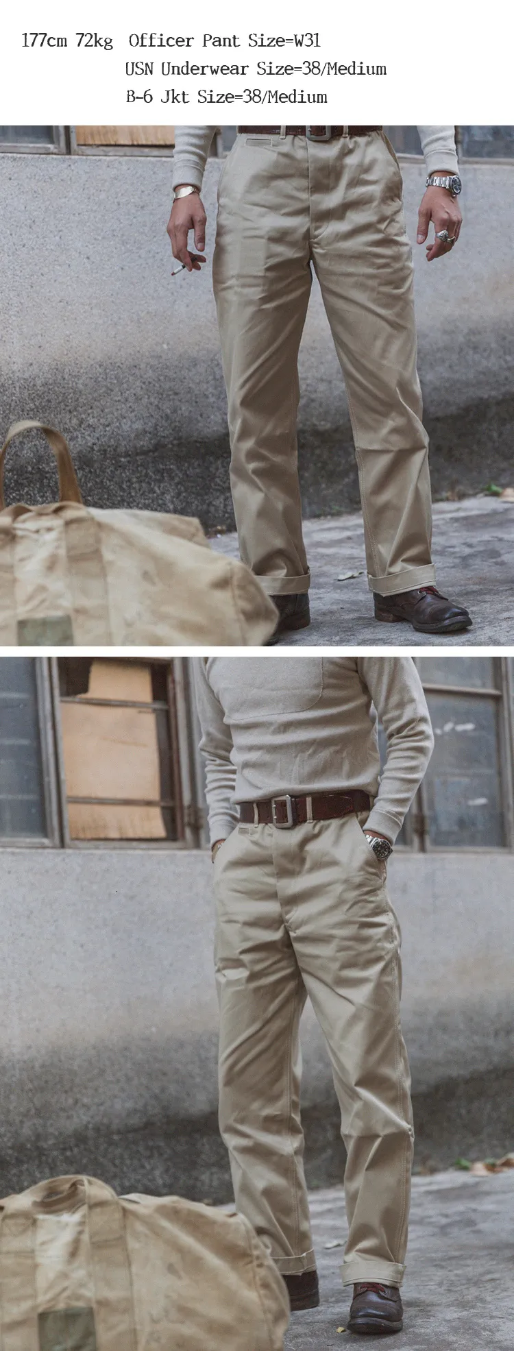 Mens Army Cargo Pants, 14oz Cotton Twill Officer Pants 1950s Style