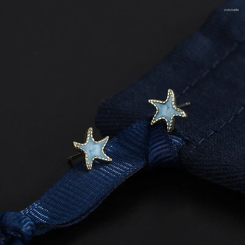 Boucles d'oreilles à tige S999 argent Sterling étoile de mer bleue pour les femmes pur hypoallergénique doux Mini mignon bijoux fins