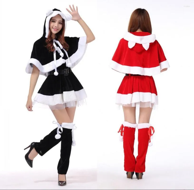 Girl Dresses Christmas Dress Sexy Skirt Shawl For Women Girls Dance Costumes Cute Miss Santa Claus Red Black Xmas Outfits Stage Show