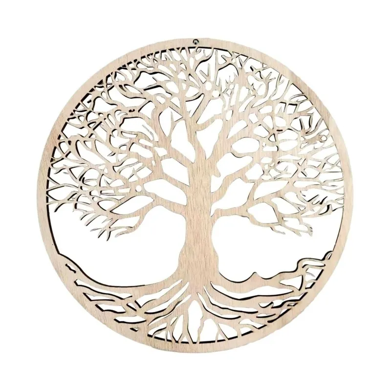 Dekorativa föremål Figurer Tree of Life Wood Wall Art Decor Hanging Wood Crafts Hollow Ornament For Home Bedroom Living Room Decoration 230508