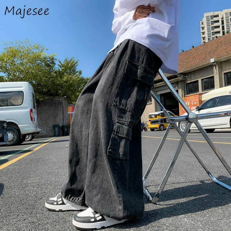 Heren jeans lading jeans heren trekrent flodderige tieners Japanse retro denim broek hiphop ontwerp grote zakken knappe deuken unisex casual z0508