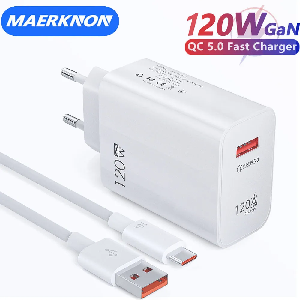 Gan 120W USB 충전기 빠른 충전 유형 C 케이블 케이블 휴대 전화 충전기 Huawei Samsung Xiaomi 12 빠른 충전 5.0 USB C 케이블