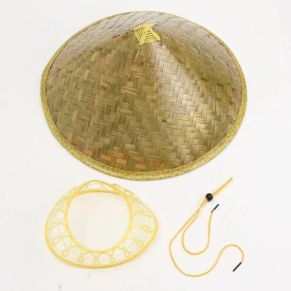 Outdoor Hats Chinese style bamboo sun hat farmer fishing hat sun hat and rain proof handwoven adult travel straw hat 230506