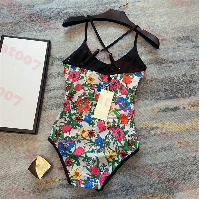 Flowery One Piece Swimsuit Suspender Bikini for Women in Vintage Floral Print