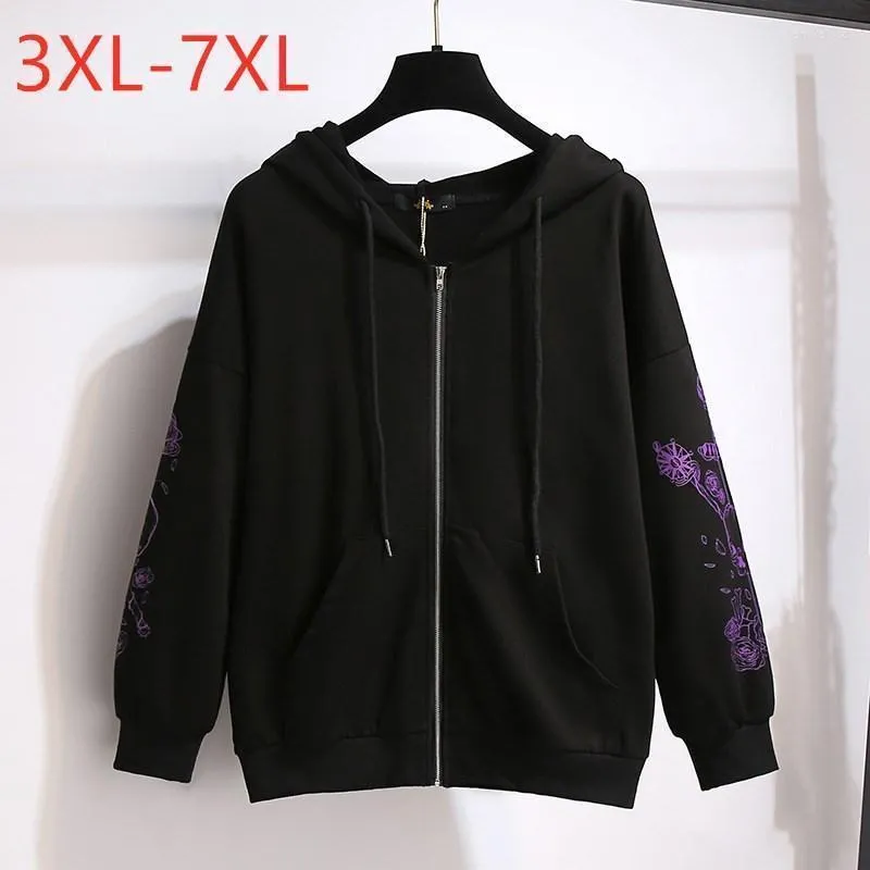 Outerwear dames plus size jassen lente herfst vrouwen kleding oversized hoodie lange mouw katoenen print sweatshirt ritssluiting 3xl 4xl 5xl