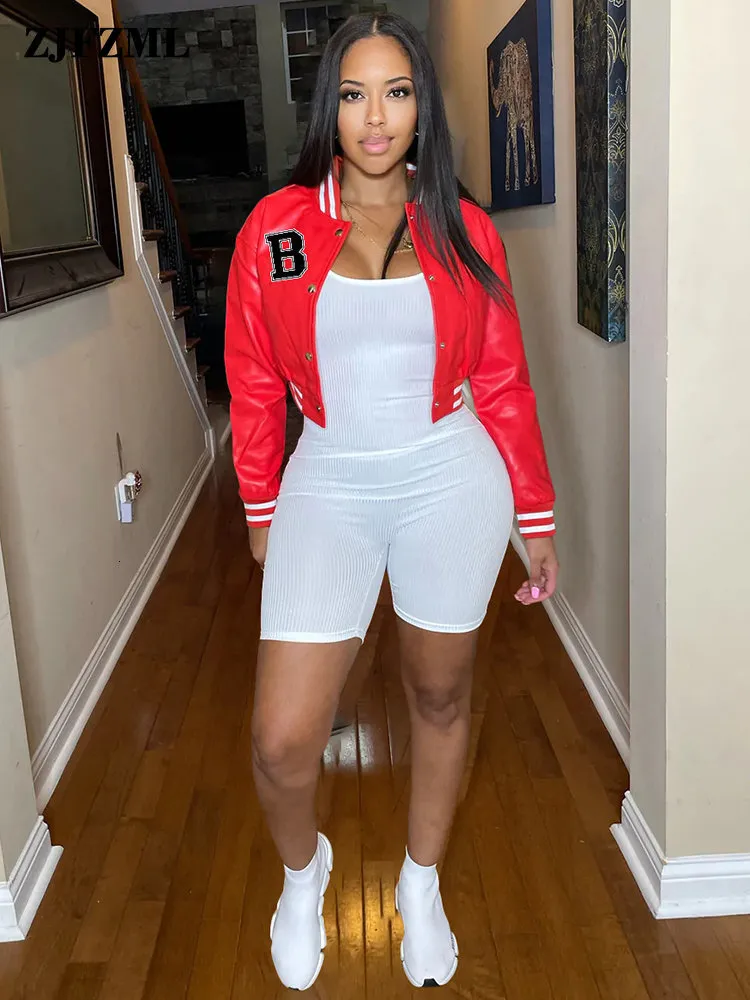 Womens Jackets Letter B PU Faux Leather Crop Bomber Coat Ladies Stand Collar Full Sleeve Baseball Jackets Streetwear Button Down Slim Fit Coats 230508 From 19 02 DHgate