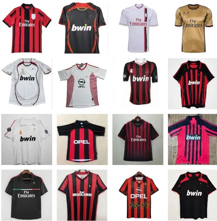 1990 1991 AC MILANS Retro KAKA GILARDINO INZAGHI Maillots de football RONALDO 1996 2002 2003 2004 2005 2006 2007 2009 2010 2014 Maillot de football vintage classique Camiseta