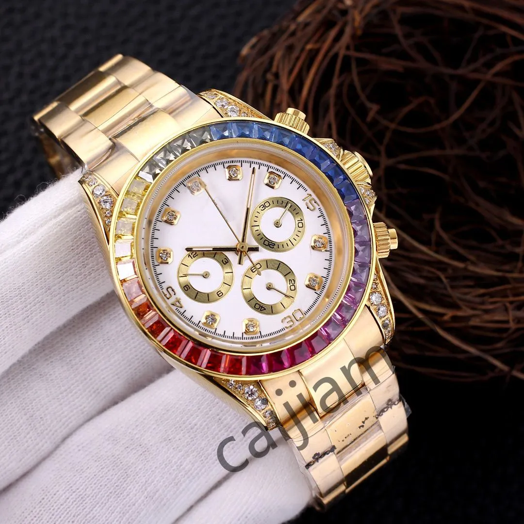 Męski projektant luksusowy automatyczny zegarek mechaniczny Super Luminous 40 mm wszystkie stalowe stalowe tęczowe diament Inkrustowany Rose Gold zegarek