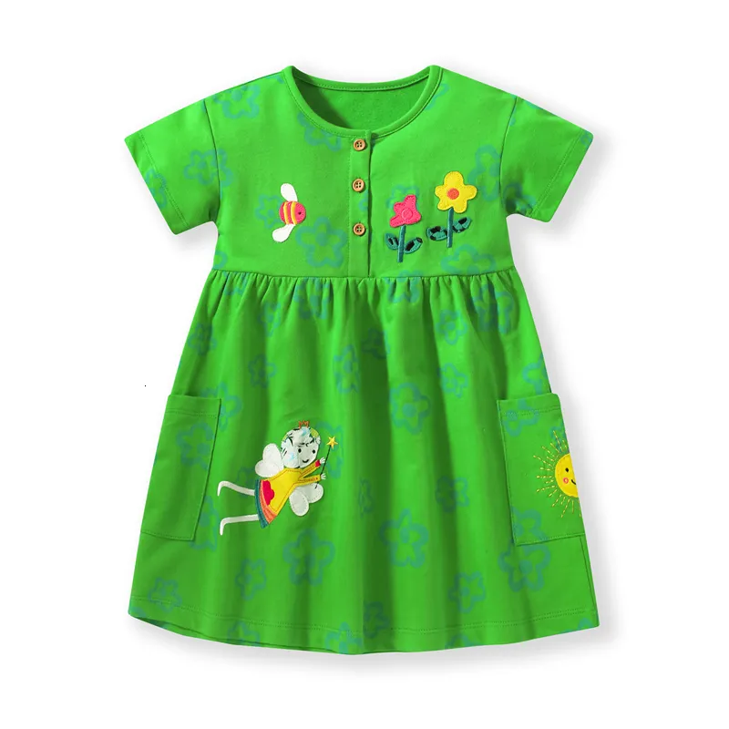 Mädchenkleider Little maven Kids Elegant Animal Bees Elf Appqiues Girls Summer Baby Pocket with Green Dress 230508